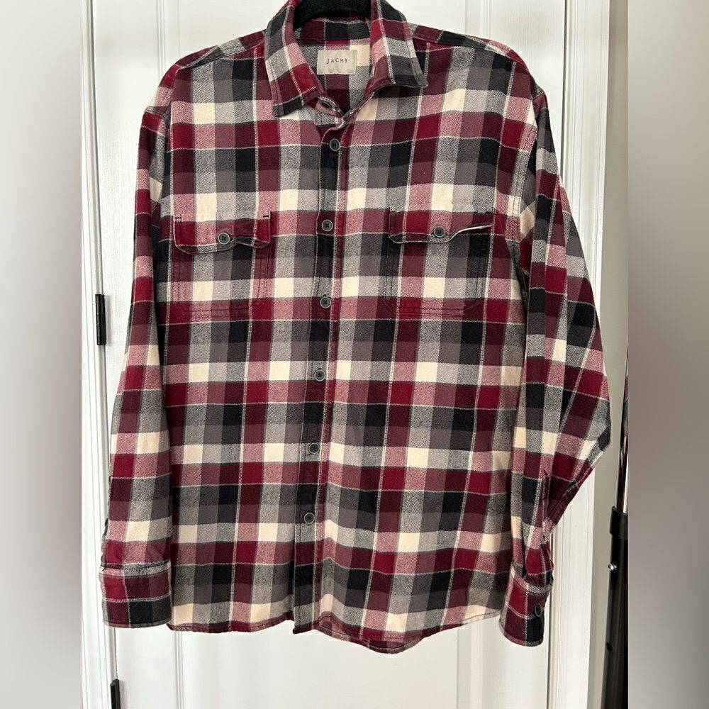 Jachs Men’s Red Plaid 100% Cotton Button Down Shirt Cabincore Size Extra Large